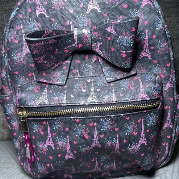 Under One Sky  Pink Eiffel Tower With Cute Bow Mini Backpack - Picture 2 of 6